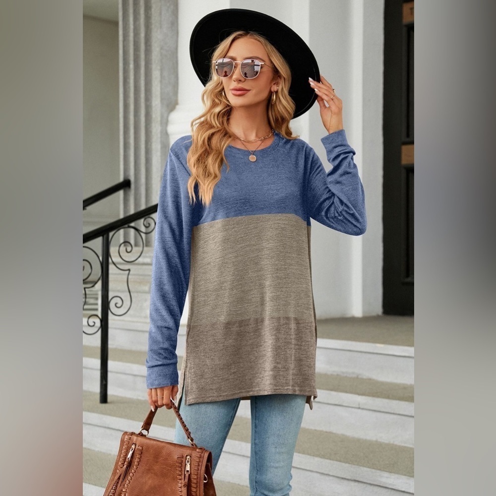 Casual Comfort Long Sleeve Color Block T-shirt
